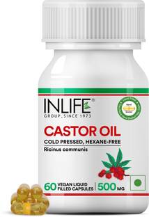 INLIFE Castor Oil Supplement for Hair and Skin, Natural Laxative, 500mg – 60 Veg Capsules
