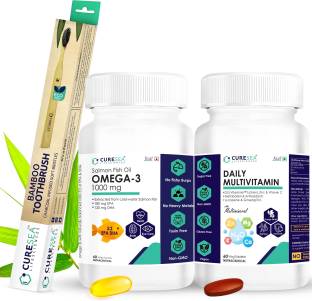 CURESEA LIFESCIENCES Omega 3 Salmon Fish Oil 1000mg and Daily Multivitamin with Bamboo Toothbrush