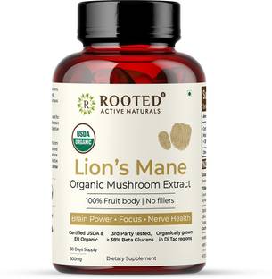 ROOTED Lions Mane mushroom Extract Capsules (500 mg) | Memory, Brain & Nerve Health