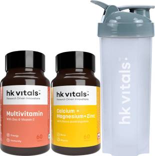 HEALTHKART HK Vitals Multivitamin, 60 No, Calcium Magnesium & Zinc Tablets & 650 ml Shaker