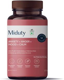 Miduty Anxiety Anger Mood Calm Supplement - KSM-66 Ashwagandha, GABA- Anti Depressant