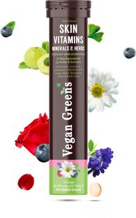 Vegan Greens 37 Skin Vitamins & Herbs, Vit. E, C, &More 25 Effervescent Tablets, Orange