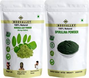 Moovalley Moringa Powder & Spirulina Powder - 150 gm Each (Green Superfood Combo Pack)