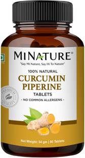 mi nature Curcumin Peperine Tablet Curcumin 95% Extract Peperine Extract |90 Tablet, 54g