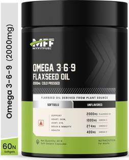 MyFitFuel Omega 3 6 9 (Flax Seed Oil), Cold Pressed, 1000mg, 60 Softgel Capsules