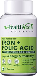 Health Veda Organics Iron + Folic Acid Supplement with Zinc, Vitamin C & Vitamin B12