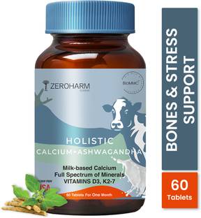 ZEROHARM Holistic Calcium Ashwagandha with D3 & K2 for Healthy Bones & Stress Support