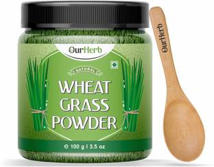 OurHerb Pure & Natural Wheatgrass Powder for Healthy Life with Wooden Spoon -100g|3.5 Oz