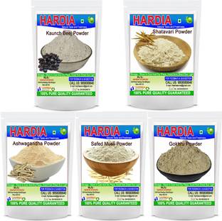 Hardia Ashwagandha shatavari safed musli kaunch beej gokhru powder 125gm combo pack
