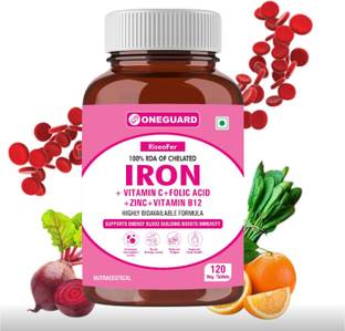 Oneguard Chelated Iron +Vitamin C,B12, Zinc,Folic Acid, Supports Blood Building &Immunity