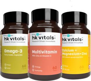 HEALTHKART HK Vitals Omega (60 caps) + Multivitamin (60 tablets) + Calcium (60 caps)
