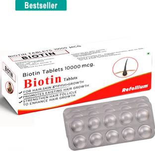 Refollium Biotin 10000 mcg Maximum Strength For Hair Growth ,Skin and Nails for Men & Women
