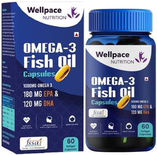 Wellpace Omega-3 Fish Oil 1000mg | EPA 180mg & DHA 120mg for Brain, Heart & Eye Health