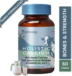 ZEROHARM Holistic Calcium for Women & Men- Milk Based Calcium with Vitamin D3, K2-7