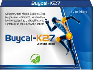 MECORN BUYCAL K27 Calcium Supplement with D3 & B12, Chewable Mint Flevour, 120 Tablets