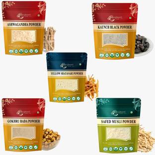 BrijBooti Ashwagandha,Black Kauch,Gokhru Bada,Safed Musli & Shatavari ( Powder )|Combo