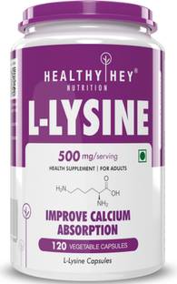 HealthyHey Nutrition L-Lysine 500mg, No Additives, Essential Amino Supplement, 120 Vegetable Capsules