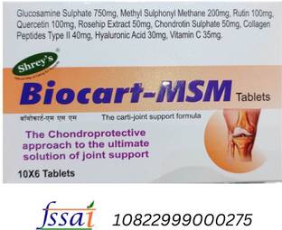 Shrey's Biocart-MSM Glucosamine, MSM, Quercetin & Rutin - 60 Tablets (for Optimal Joint-Cartilage Support & Pain Relief)
