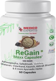 MedicoExperts ReGain Maxx Capsules - Ashwagandha Safed Musli Gokshura shatavari & 12 Herbs