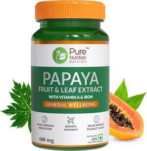 Pure Nutrition Papaya Extract with Vitamin C & Iron | Improves Platelet Count 600mg (720 IU)