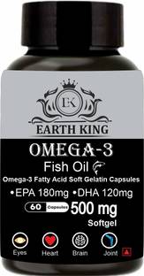 EARTH KING Omega 3 Fish Oil Fatty Acid (180 mg EPA & 120 mg DHA) for Men & Women –60Softgel