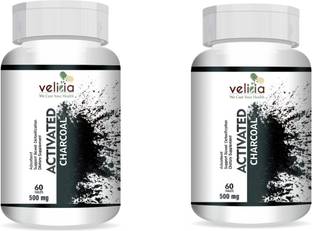 Velicia Activated Charcoal for Digestive Health | Reduce Gas & Bloating 60 Tab Pack of 2