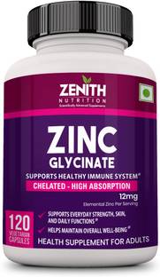 Zenith Nutrition High Absorption Chelated Zinc Glycinate 12mg Veg capsules Boosts Immunity