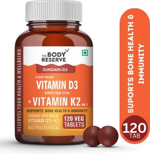THE BODY RESERVE Vitamin D3 K2 MK7 100% RDA Plant-Based Supplement from Lichen Source