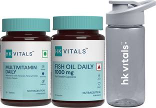 HEALTHKART HK Vitals Multivitamin + Fish Oil with Pocket Sip n Go Bottle Teal