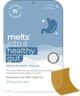 Wellbeing Nutrition Melts Healthy Gut|Plant Based Probiotic 10B CFU, Digestive Enzyme -Oral Strips