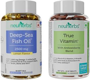Neuherbs Supplements Combo{Deep Sea Omega 3 Fish Oil 2500mg + True Vitamin ( Multivitamin)}