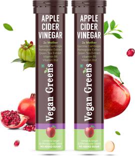 Vegan Greens Apple Cider Vinegar +Garcinina Green Tea Ext 50 Effervescent Tablet Lemon Ginger
