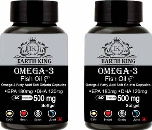 EARTH KING Omega 3 Fish Oil Fatty Acid (180 mg EPA & 120 mg DHA) for Men & Women– 500Mg