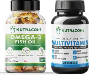 NUTRACONE Multivitamin & Omega 3 1000mg Fish Oil tablet combo