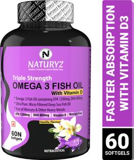 NATURYZ Triple strength fish oil with vitamin d EPA 1200 MG DHA 800mg vanilla flavour