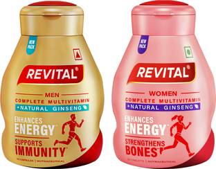 Revital H Multivitamin For Men+Women With Natural Ginseng, 10 Vit & 9 Min (30Tab + 30Cap)
