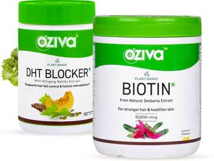OZiva Hair Re-growth & Fall Reduction Routine (Plant Based Biotin Lemon + DHT Blocker)