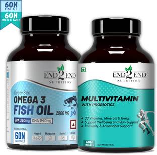 End2End Nutrition Multivitamin & Omega 3 Fish oil capsules for men and women, Combo