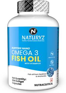 NATURYZ Nano Encapsulated BURPFREE Omega 3 Fish Oil 2000 Mg with Vitamin D3