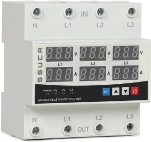 SSUCA 3 Phase Voltage Protector 63A 220V, Automatic Adjustable Voltage Safe Guard for Over/Under Voltage/Short Circuit/Overload Protection, Auto-Reconnect LED Display