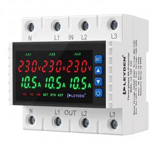 Leyden LE-VAPTP 63A 3 Phase Adjustable Over/Under Voltage and Over Current Protector 1-999 Sec Power-O...