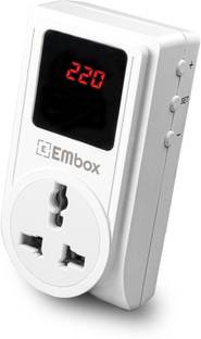 EMBox 10 Amp Automatic Digital Under/Over Voltage Protectors (Adjustable Setting) Spike Protector Socket Voltage Guard with LED Display