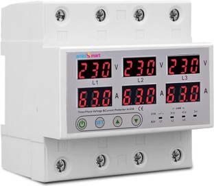 amiciSmart 3-Phase Automatic Over/Under Voltage Protector with Auto-Reconnect Din-Rail Mount 63A 220V Voltage Guard