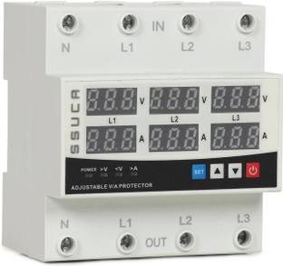 SSUCA 3 Phase Voltage Protector 63A 220V, Automatic Adjustable Voltage Safe Guard for Over/Under Voltage/Short Circuit/Overload Protection, Auto-Reconnect LED Display