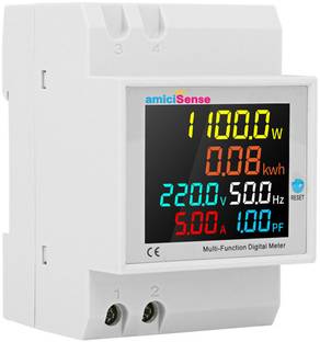 amiciSense 6 in 1 AC 40-300V 100A Energy Meter, Frequency Active Power Factor Current Ampere Voltage Monitoring Device with Colorful LCD Display Voltmeter