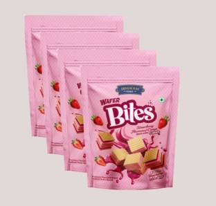Dingwani Foods Strawberry Cream Filled Wafer Cubes, Sandwich Biscuits | Pack of 4 Wafers