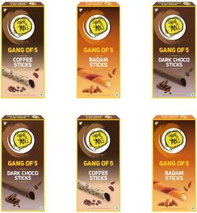 Gone Mad Gang of 5 Badam, Coffee & Dark Choco Sticks Snack, Pack of 6 Wafers