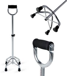 AGEasy Four Leg Walking Stick with U-Shaped Soft Foam Handle, Adjustable Height Walking Stick