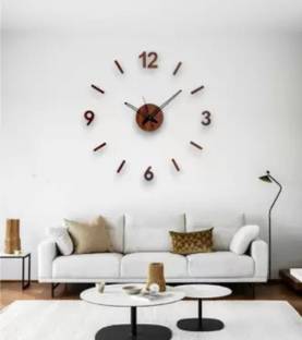 FASTQT 24 inch stylish Wooden 3D numbers wall clock for office,Home,cafe,Restaurant Self Adhesive Sticker