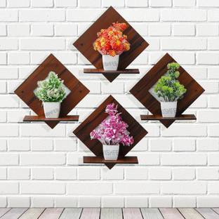 Stalory Pot Stand Set of 4 Piece Decorative Wooden Wall Hanging for Home Decor Office Pack of 4